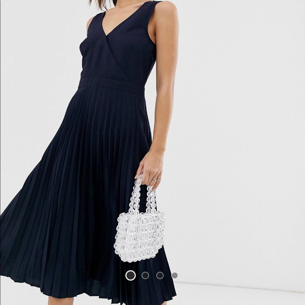 Warehouse Navy Pleat Maxi Dress